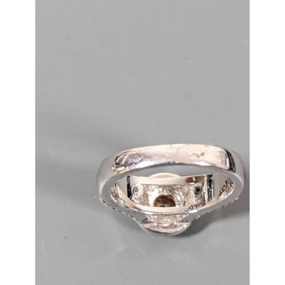 Faux Citrine CZ Round Halo Solitaire Cocktail Ring Size 8 Silver Tone - Picture 5 of 7